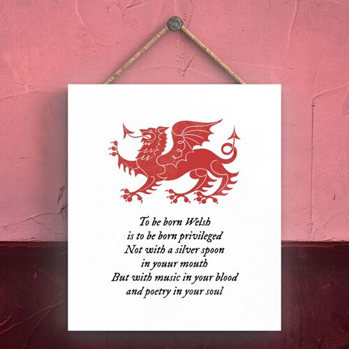 P4606 - To Be Born Welsh Dragon Sign Decorative Hanging Wooden Plaque