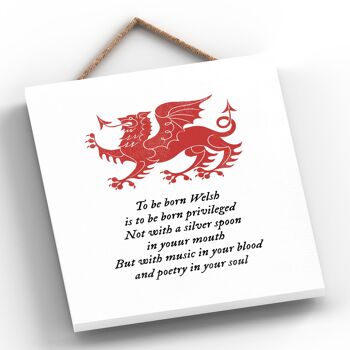 P4606 - To Be Born Welsh Dragon Sign Plaque décorative en bois à suspendre 2