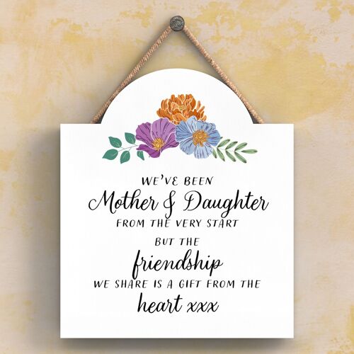 P4608 - Mother And Daughter Mothers Day Floral Decorative Hanging Wooden Plaque