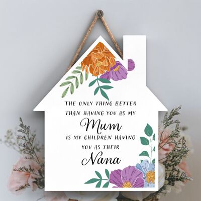 P4610 - Home Is Where Mum Is Mothers Day Placa de madera colgante decorativa floral