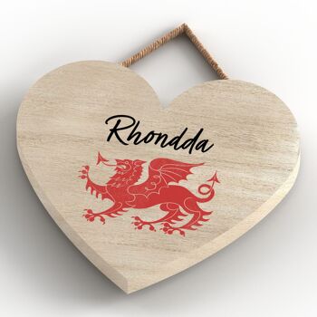 P4614 - Rhondda Welsh Dragon Location Plaque à Suspendre Coeur en Bois 4