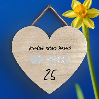 P4619 - 25e anniversaire de mariage Welsh Love Spoon Plaque à suspendre en bois avec cœur