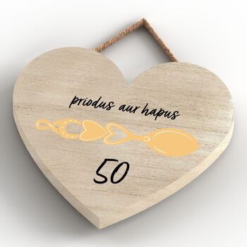 P4622 - 50e anniversaire de mariage Welsh Love Spoon Plaque à suspendre en forme de cœur en bois 4