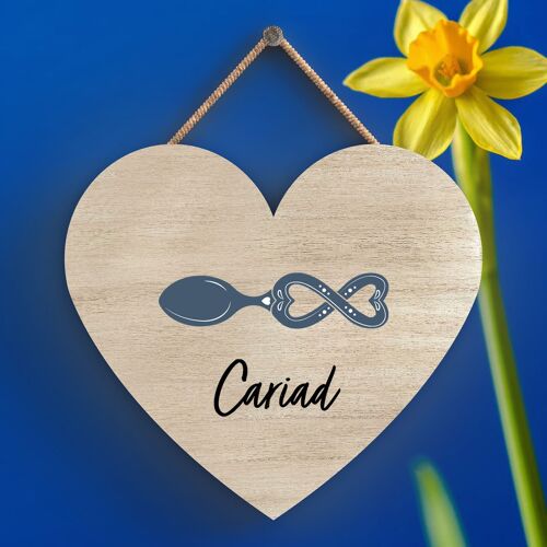 P4624 - Cariad Love Welsh Love Spoon Wooden Heart Hanging Plaque