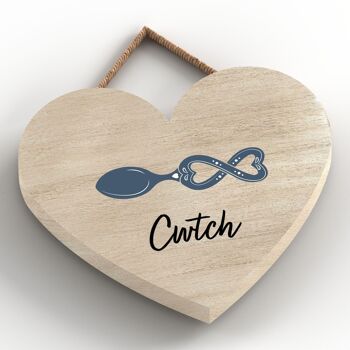 P4625 - Cwtch Cuddle Welsh Love Spoon Coeur en bois Plaque à suspendre 2