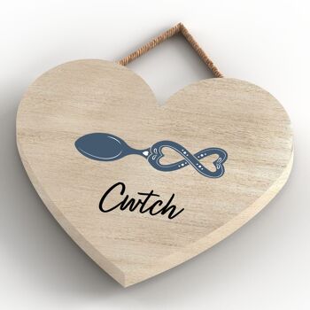 P4625 - Cwtch Cuddle Welsh Love Spoon Coeur en bois Plaque à suspendre 4