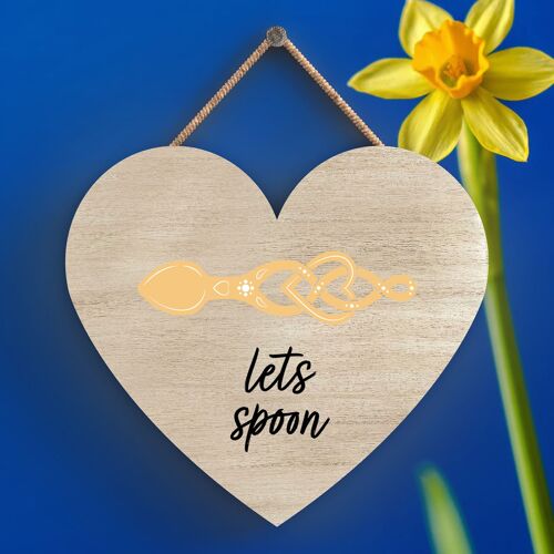 P4629 - Lets Spoon Welsh Love Spoon Wooden Heart Hanging Plaque