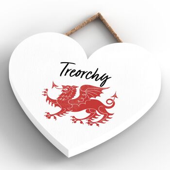 P4637 - Treorchy Welsh Dragon Location Plaque à Suspendre Coeur en Bois 4