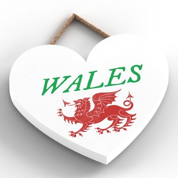P4638 - Wales Welsh Dragon Location Plaque en bois à suspendre en forme de cœur 2