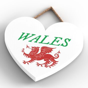 P4638 - Wales Welsh Dragon Location Plaque en bois à suspendre en forme de cœur 4