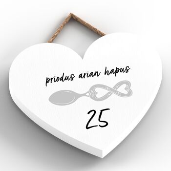 P4639 - 25e anniversaire de mariage Welsh Love Spoon Plaque à suspendre en forme de cœur en bois 2