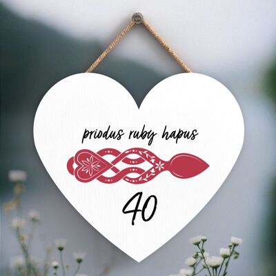 P4641 - 40e anniversaire de mariage Welsh Love Spoon Plaque à suspendre en forme de cœur en bois
