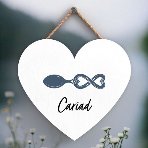 P4644 - Cariad Love Welsh Love Spoon Wooden Heart Hanging Plaque