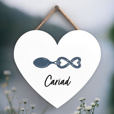 P4644 - Cariad Love Welsh Love Cucchiaio da appendere a forma di cuore in legno