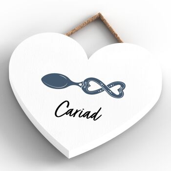 P4644 - Cariad Love Welsh Love Spoon Plaque à Suspendre Coeur en Bois 4