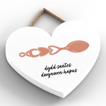 P4647 - Dydd Santes Dwgnwen Hapus Valentines Welsh Love Spoon Plaque Coeur en Bois 2