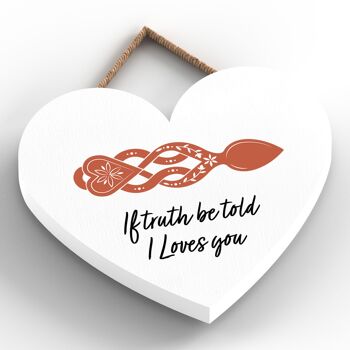 P4648 - If Truth Be Told I Loves You Welsh Love Spoon Plaque à suspendre en bois avec cœur 2