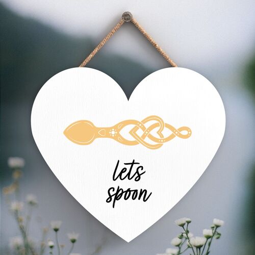 P4649 - Lets Spoon Welsh Love Spoon Wooden Heart Hanging Plaque