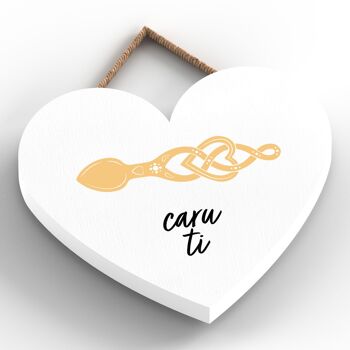 P4650 - Caru Ti Love You Welsh Love Spoon Plaque à Suspendre Coeur en Bois 2