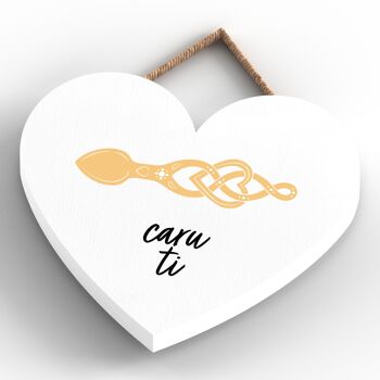 P4650 - Caru Ti Love You Welsh Love Spoon Plaque à Suspendre Coeur en Bois 4
