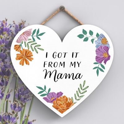 P4651 - From My Mamma Mothers Day Plaque décorative en bois à suspendre en forme de cœur floral