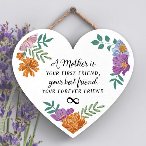 P4652 - Best Friend Mothers Day Floral Decorative Heart Hanging Wooden Plaque