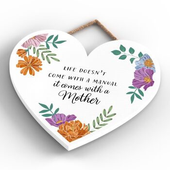 P4653 - Life Comes With A Mum Mothers Day Plaque décorative en bois à suspendre en forme de coeur 4