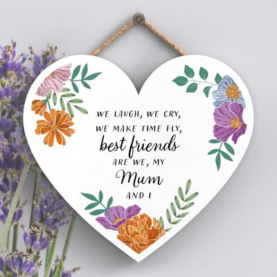 P4654 - Bestfriends Mum And I Mothers Day Cuore decorativo floreale da appendere targa in legno