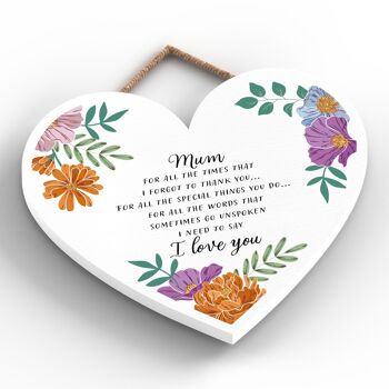 P4655 - Plaque en bois à suspendre en forme de cœur floral pour maman, je t'aime 2