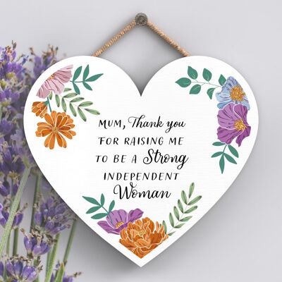 P4656 - Plaque en bois à suspendre en forme de coeur décoratif floral pour maman, merci pour la fête des mères