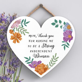P4656 - Plaque en bois à suspendre en forme de coeur décoratif floral pour maman, merci pour la fête des mères 1