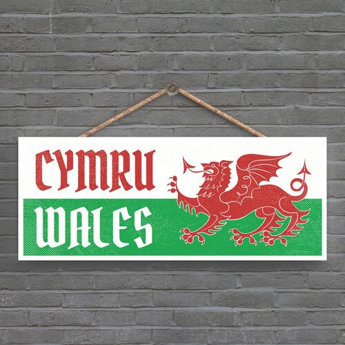 P4657 - Cymru Wales Welsh Dragon Sign Welsh Flag Decorative Hanging Wooden Plaque