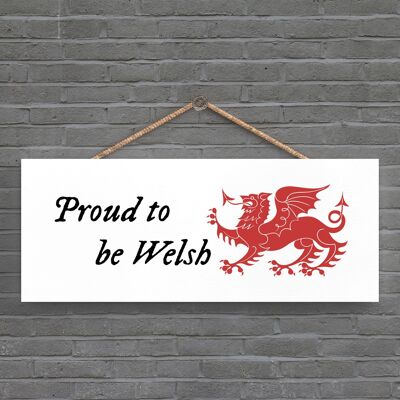 P4659 - Proud To Be Welsh Dragon Sign Placa de Madera Colgante Decorativa