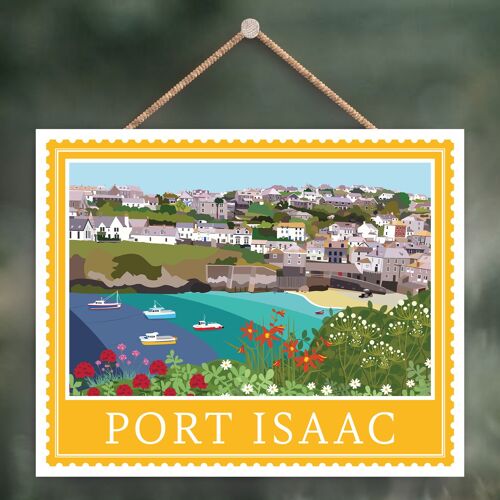 P4662 - Port Isaac Works Of K Pearson Seaside Town Illustration Wooden Hanging Plaque