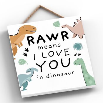 P4711 - Dinosaure Rawr signifie que je t'aime, plaque à suspendre pour chambre d'enfant 2
