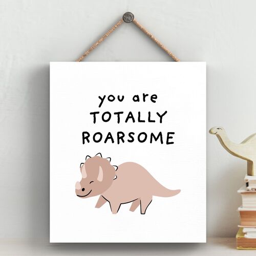 P4718 - Dinosaur Totally Roarsome Triceratops Kids Bedroom Sign Hanging Plaque
