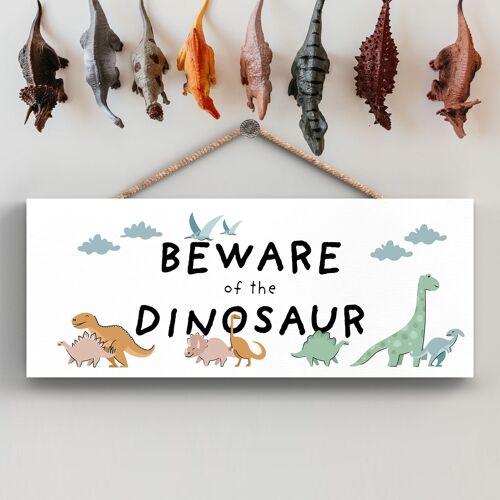 P4720 - Dinosaur Beware Warning Kids Bedroom Sign Hanging Plaque