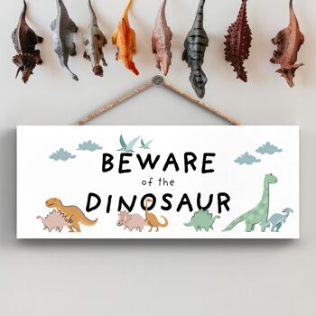 P4720 - Dinosaur Beware Warning Kids Bedroom Sign Plaque à suspendre 1