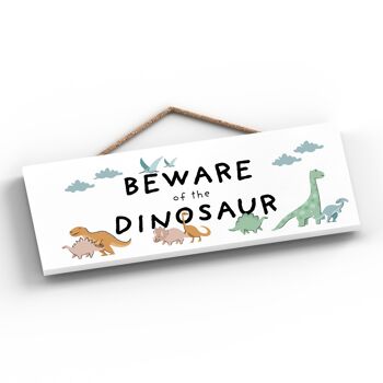 P4720 - Dinosaur Beware Warning Kids Bedroom Sign Plaque à suspendre 2
