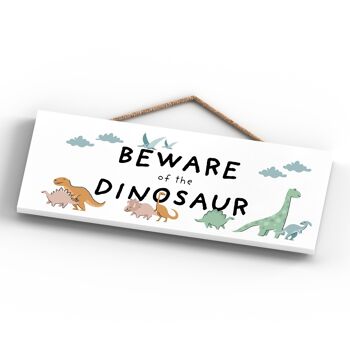 P4720 - Dinosaur Beware Warning Kids Bedroom Sign Plaque à suspendre 4