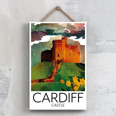 P4724 - Placa decorativa para colgar en la pared con ilustración del castillo de Cardiff