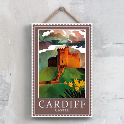 P4725 - Cardiff Castle Illustration Stamp Style Hanging Wall Decorative Plaque