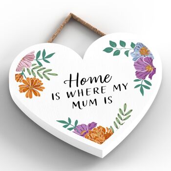 P4747 - Home Is Where Mum Is Mothers Day Plaque florale à suspendre en forme de cœur 2