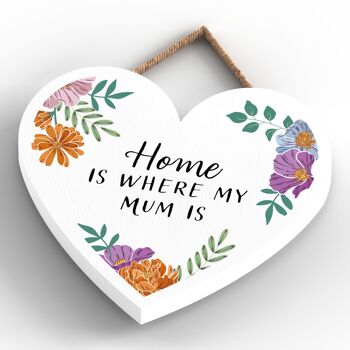 P4747 - Home Is Where Mum Is Mothers Day Plaque florale à suspendre en forme de cœur 4