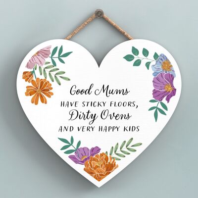 P4750 - Good Mums Mothers Day Floral Heart Shaped Hanging Plaque