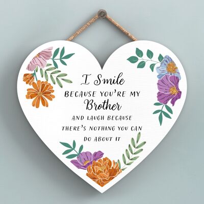 P4751 - Sonrío porque eres mi hermano Placa colgante floral en forma de corazón