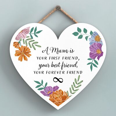 P4753 - Mum Best Friend Floral Heart Shaped Hanging Plaque
