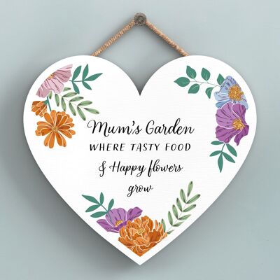 P4754 - Mums Garden Floral Heart Shaped Hanging Plaque