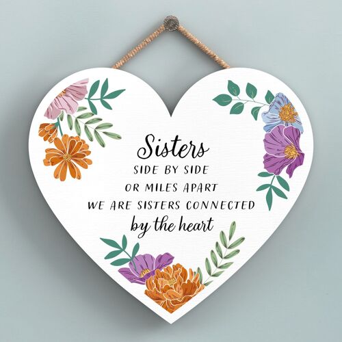 P4755 - Sisters Side By Side Floral Heart Shaped Hanging Plaque