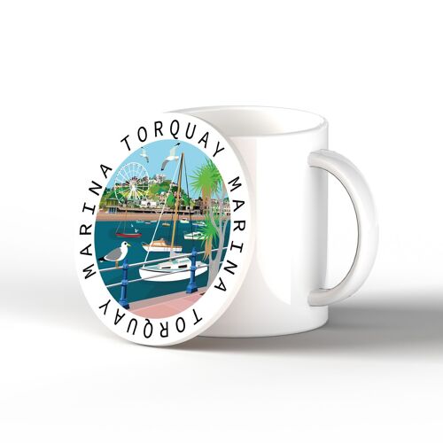 P4818 - Torquay Marina Works Of K Pearson Seaside Town Illustration Round Ceramic Coaster